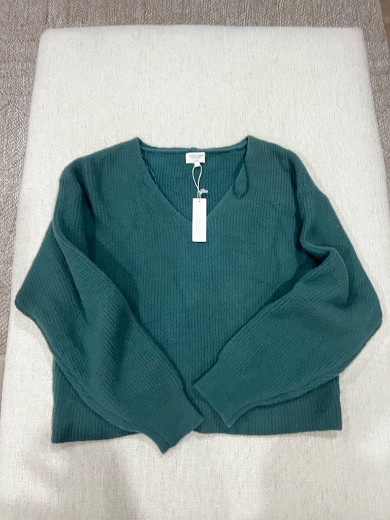 Nwt Gentle Fawn Green V-Neck Pullover Sweater Sz S